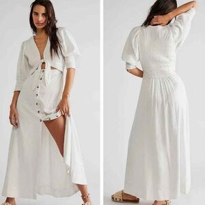 Free People Ivory Button-Front Maxi Dress